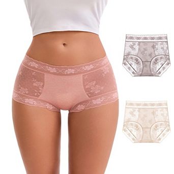 Women's High-Waisted Lace Underwear Extended Crotch Full Coverage Panties 3 Packs