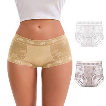 Women's High-Waisted Lace Underwear Extended Crotch Full Coverage Panties 3 Packs