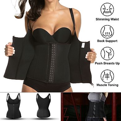Zippered Waist Trainer Corset Tummy Control Body Shaper with Adjustable Straps & Back Support