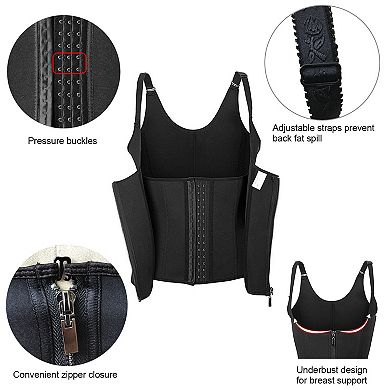 Zippered Waist Trainer Corset Tummy Control Body Shaper with Adjustable Straps & Back Support