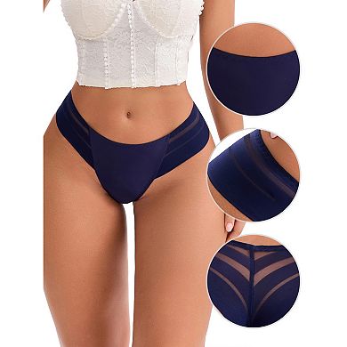 Women's Low Rise Ice Silk Lace Elastic Thong Striped Breathable Seamless Underwear