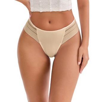 Women's Low Rise Ice Silk Lace Elastic Thong Striped Breathable Seamless Underwear