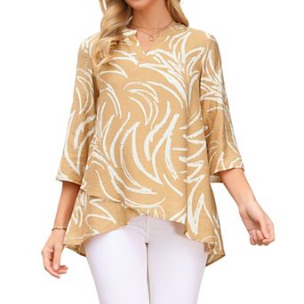 Womens 3/4 Sleeve Tops Roll Up Floral Print Shirts V Neck High Low Dressy Top Tunic Flowy Blouses