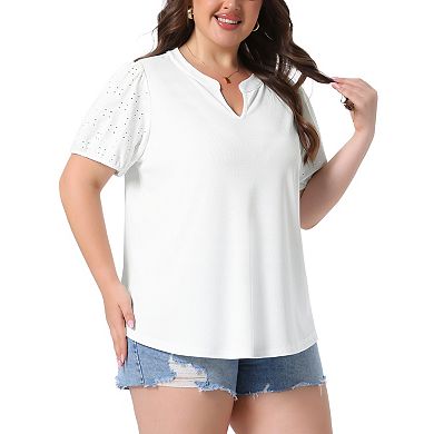 Women's Plus Size Tops Summer Fashion V Neck Puff Sleeve Dressy Casual ...