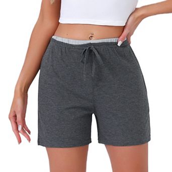 Women's Pajama Shorts Elastic Waist Soft Casual Contrast Hem Sleepwear Lounge Bottoms with Pockets