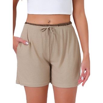 Women's Pajama Shorts Elastic Waist Soft Casual Contrast Hem Sleepwear Lounge Bottoms with Pockets