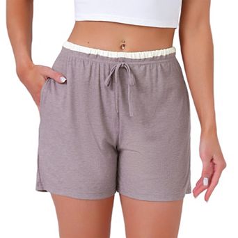 Women's Pajama Shorts Elastic Waist Soft Casual Contrast Hem Sleepwear Lounge Bottoms with Pockets