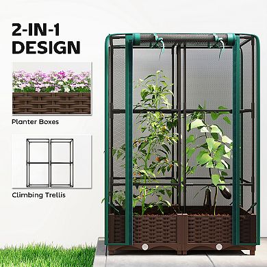 Outsunny Raised Garden Bed with Trellis, Tomato Cage with Crop Cage