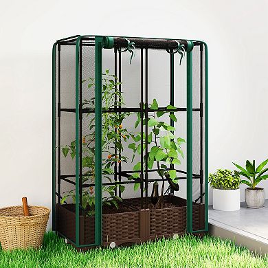 Outsunny Raised Garden Bed with Trellis, Tomato Cage with Crop Cage