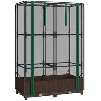 Outsunny Raised Garden Bed with Trellis, Tomato Cage with Crop Cage