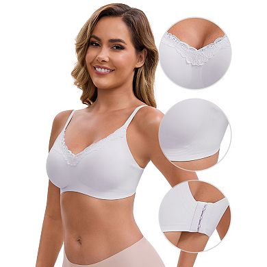 Women's Lace Trim V-Neck Wireless Bras Adjustable Spaghetti Straps Lift Up No Trace Bralette