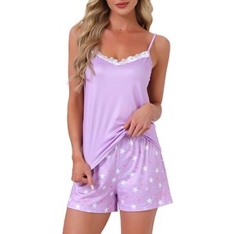 Women's Pajama Set Lace Trim V Neck Sleeveless Tank with Elastic Waist Shorts 2 pc Lounge Sets