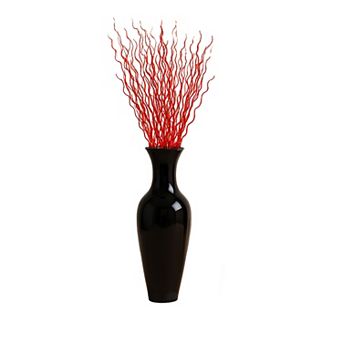 Tall Decorative Black Bamboo Floor Vase with 12 pc 59" Natural Dried Red Mulberry Twig Fillers
