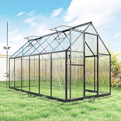Outsunny Polycarbonate Greenhouse Walk-in Greenhouse with Swing Door