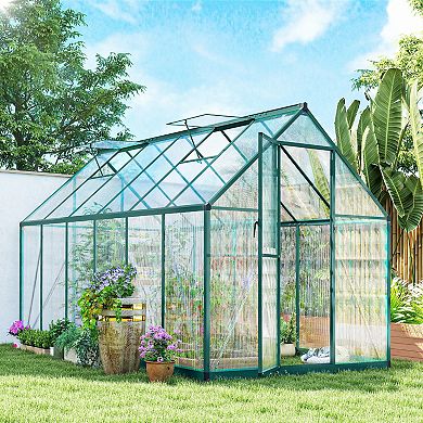 Outsunny Polycarbonate Greenhouse Walk-in Greenhouse with Swing Door
