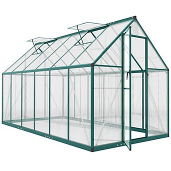 Outsunny Polycarbonate Greenhouse Walk-in Greenhouse with Swing Door