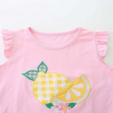 Cute Lemon Pattern Shirt and Plaid Shorts Set for Girls