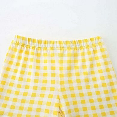 Cute Lemon Pattern Shirt and Plaid Shorts Set for Girls