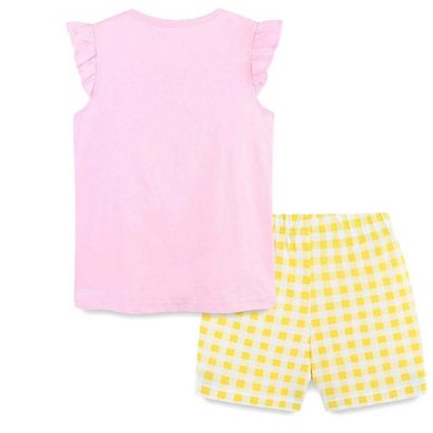 Cute Lemon Pattern Shirt and Plaid Shorts Set for Girls