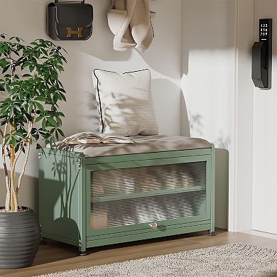 Metal Shoe Bench with Storage, Shoe Organizer Bench with Cabinet for Hallway and Bedroom
