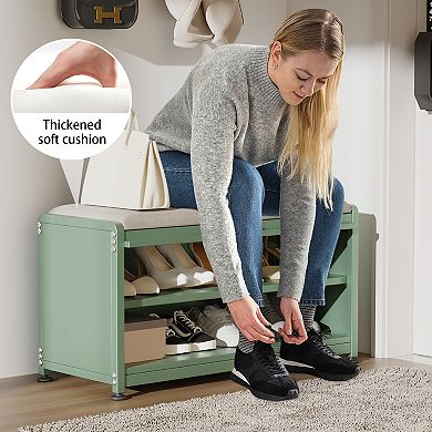 Metal Shoe Bench with Storage, Shoe Organizer Bench with Cabinet for Hallway and Bedroom