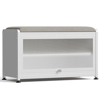 Metal Shoe Bench with Storage, Shoe Organizer Bench with Cabinet for Hallway and Bedroom