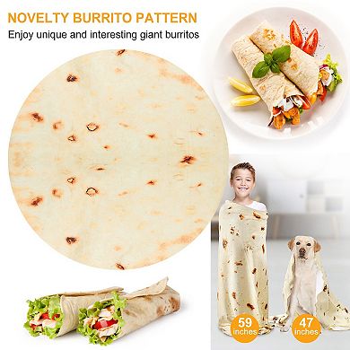 Burrito Tortilla Throw Blanket Soft Round Wrap Swaddle for Adults, Kids, Baby & Pets