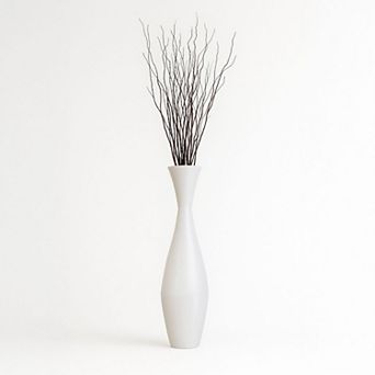 Tall Decorative White Bamboo Floor Vase with 12 pc 60" Natural Dried Brown Willow Stick Fillers