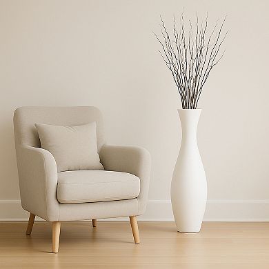 Tall Decorative White Bamboo Floor Vase with 12-Piece 60" Natural Dried Brown Willow Stick Fillers
