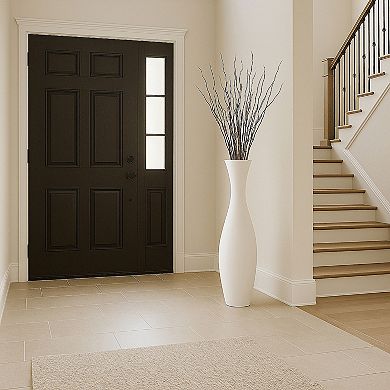 Tall Decorative White Bamboo Floor Vase with 12-Piece 60" Natural Dried Brown Willow Stick Fillers