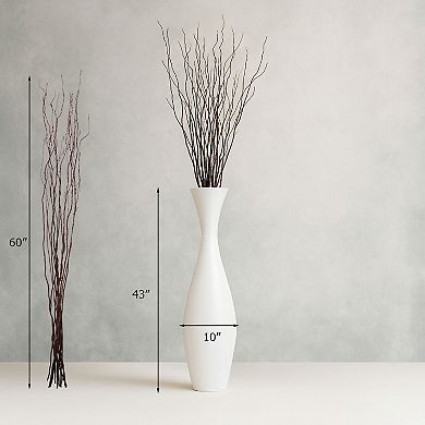 Tall Decorative White Bamboo Floor Vase with 12-Piece 60" Natural Dried Brown Willow Stick Fillers