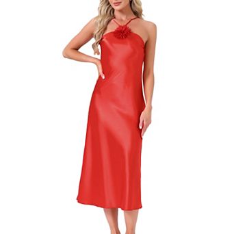 Women's Nightgown Spaghetti Halter Midi Dress Silky Lightweight Tassel Sleepwear Sleep Evening Dress