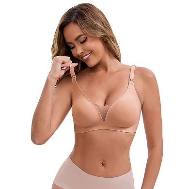 Women's Adjustable Buckled Straps Postpartum Nursing Bra V-Neck Mesh Splicing Wireless Bras