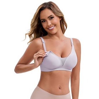 Women's Adjustable Buckled Straps Postpartum Nursing Bra V-Neck Mesh Splicing Wireless Bras