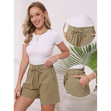 Summer Linen Shorts for Women's High Waisted Wide Leg Drawstring Vacation Outfit