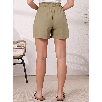 Summer Linen Shorts for Women's High Waisted Wide Leg Drawstring Vacation Outfit