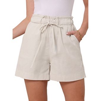 Summer Linen Shorts for Women's High Waisted Wide Leg Drawstring Vacation Outfit