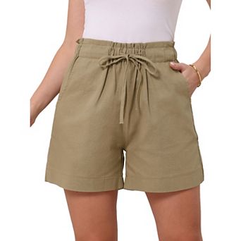 Summer Linen Shorts for Women's High Waisted Wide Leg Drawstring Vacation Outfit