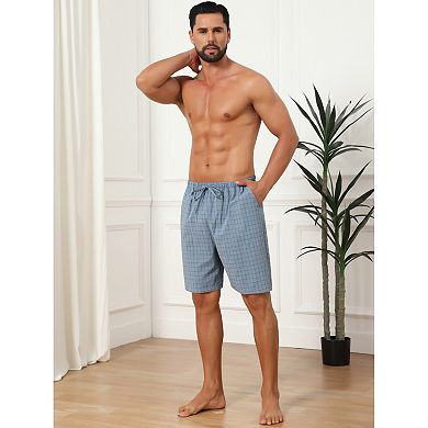 Plaid Pajama Shorts for Men's Drawstring Waist Checked Pattern Lounge Sleep Bottom