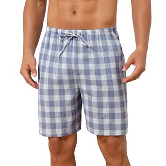 Plaid Pajama Shorts for Men's Drawstring Waist Checked Pattern Lounge Sleep Bottom