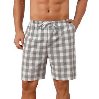 Plaid Pajama Shorts for Men's Drawstring Waist Checked Pattern Lounge Sleep Bottom