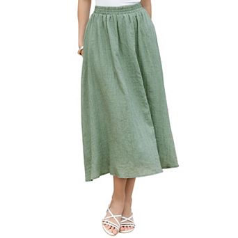 Summer Maxi Skirt for Women's Elastic High Waist A Line Swing Long Skirts