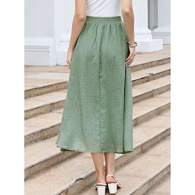 Summer Maxi Skirt for Women's Elastic High Waist A Line Swing Long Skirts