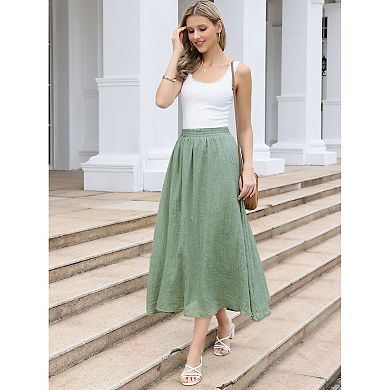 Summer Maxi Skirt for Women's Elastic High Waist A Line Swing Long Skirts
