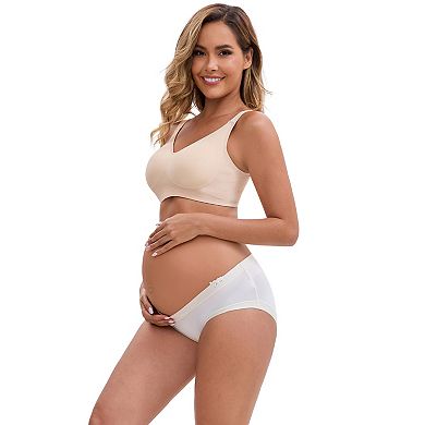 Women's Ice Silk Ribbed V-Shaped Low Rise Maternity Briefs Color Patchwork Pregnancy Panties 2 Packs
