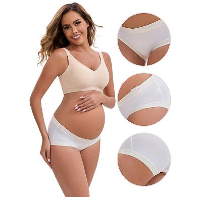 Women's Ice Silk Ribbed V-Shaped Low Rise Maternity Briefs Color Patchwork Pregnancy Panties 2 Packs