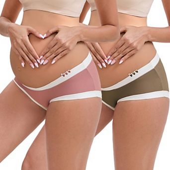 Women's Ice Silk Ribbed V-Shaped Low Rise Maternity Briefs Color Patchwork Pregnancy Panties 2 Packs