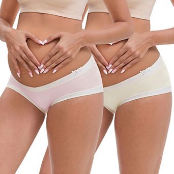 Women's Ice Silk Ribbed V-Shaped Low Rise Maternity Briefs Color Patchwork Pregnancy Panties 2 Packs