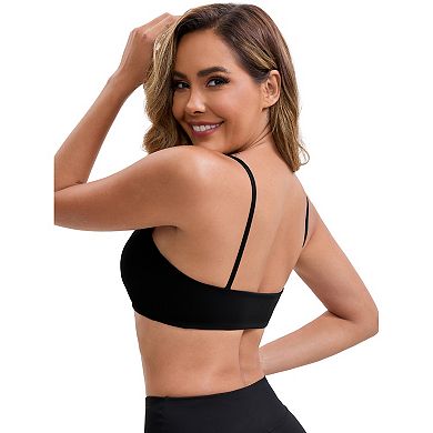 Women's Square Neck Wirefree Padded Push-Up Athletic Bras Spaghetti Straps Backless Workouts Bra