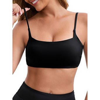 Women's Square Neck Wirefree Padded Push-Up Athletic Bras Spaghetti Straps Backless Workouts Bra